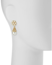 Greenbeads By Emily Ashley Golden Floral Pearly Bead Double Drop Earrings White