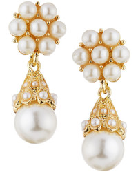 Greenbeads By Emily Ashley Golden Floral Pearly Bead Double Drop Earrings White