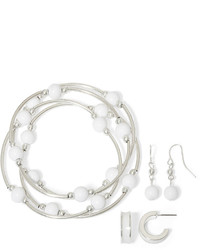 Mixit Mixit White Bead Silver Tone 3 Pc Bracelet And Earrings Set