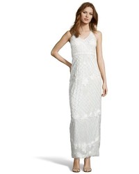 Sue Wong Ivory Tulle Beaded And Floral Embroidered Halter Gown