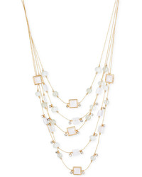 M Haskell Gold Tone White Mixed Bead Multi Row Necklace