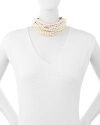 Lydell NYC Multi Strand Pearlescent Beaded Torsade Choker Necklace White