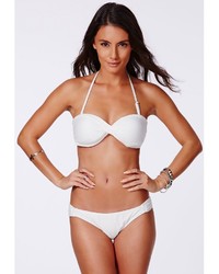 Missguided Binaba White Textured Twist Bandeau Bikini