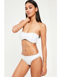 Missguided White Stud Detail Bandeau Bikini Set