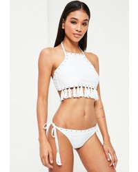 Missguided White Stud Detail Halter Bikini Set
