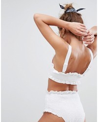 Asos Shirred Cotton Frill Crop Bikini Top