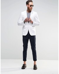 Asos Brand Skinny Blazer In Cotton In White