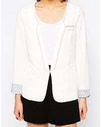 Color Block Blazer With Stripe Piping And Cuffs