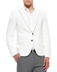 Armani Collezioni Contrast Tipped Textured Jacket White
