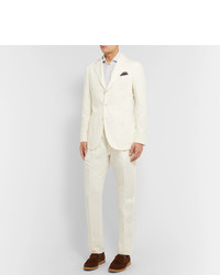 Caruso Cream Butterfly Cotton Linen And Silk Blend Suit Jacket