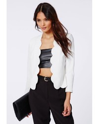 Missguided Laurie Scallop Cropped Blazer White