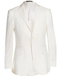 Richard James Off White Slim Fit Linen Suit Jacket