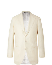 Saman Amel Off White Wool Silk And Linen Blend Twill Suit Jacket