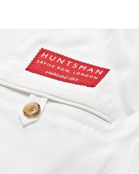 Huntsman White Slim Fit Wool Silk And Linen Blend Blazer