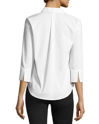 Neiman Marcus 34 Sleeve Tiered Hem Top White