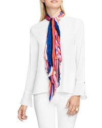 Vince Camuto Abstract Strokes Pleat Tie Neck Blouse