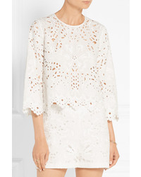Theory Brizabela Broderie Anglaise Linen And Cotton Blend Top White