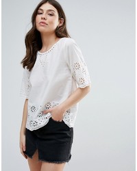 B.young Broderie Anglaise 34 Sleeve Tie Back Top
