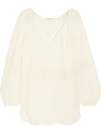 Saint Laurent Broderie Anglaise Georgette Blouse Ivory