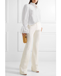 Alexander McQueen Broderie Anglaise Trimmed Cotton Poplin Blouse White