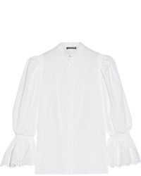Alexander McQueen Broderie Anglaise Trimmed Cotton Poplin Blouse White