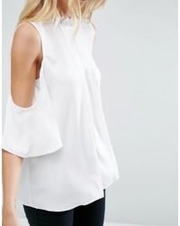 Asos Cold Shoulder Blouse With High Neck Pintuck Detail