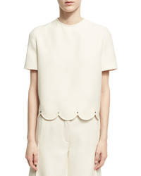 Valentino Crepe Couture Scalloped Top With Rockstud Trim Ivory