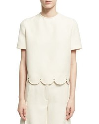 Valentino Crepe Couture Scalloped Top With Rockstud Trim Ivory