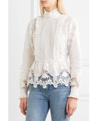 Anna Sui Daisy Fields Silk Blend And Broderie Anglaise Cotton Blouse White