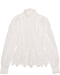 Anna Sui Daisy Fields Silk Blend And Broderie Anglaise Cotton Blouse White
