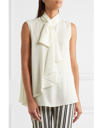 Alexander McQueen Draped Pussy Bow Silk Georgette Blouse White