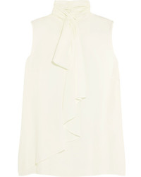 Alexander McQueen Draped Pussy Bow Silk Georgette Blouse White