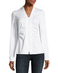 Lafayette 148 New York Erling Zip Front Stretch Cotton Blouse