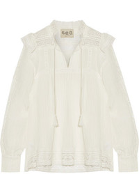 Sea Lace Trimmed Crinkled Gauze Blouse Ivory