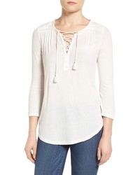 Lucky Brand Lace Up Peasant Top