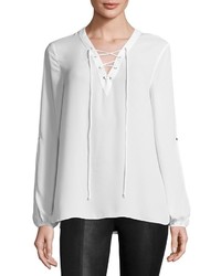 Max Studio Lace Up Solid Blouse Ivory