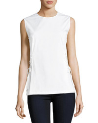 Theory Laced Side Crewneck Stretch Cotton Shell Top
