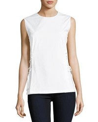 Theory Laced Side Crewneck Stretch Cotton Shell Top