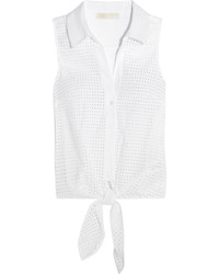 MICHAEL Michael Kors Michl Michl Kors Knotted Broderie Anglaise Cotton Top White