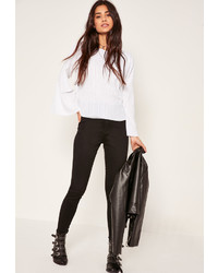 Missguided Sheer Ribbed Flared Sleeve Top White