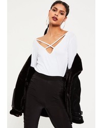 Missguided White Cross Front Long Sleeved Top