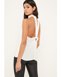Missguided White Tab Neck Twist Back Blouse