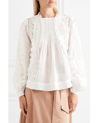 Isabel Marant Nell Guipure Cotton Lace Trimmed Ramie Blouse White