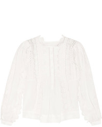 Isabel Marant Nell Guipure Cotton Lace Trimmed Ramie Blouse White