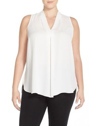 Vince Camuto Plus Size Pleat Front V Neck Sleeveless Blouse