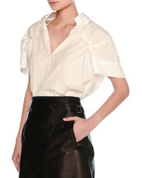 Tomas Maier Ruched Sleeve Airy Blouson Top White
