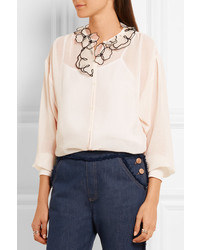 See by Chloe See By Chlo Organza Appliqud Crinkled Georgette Blouse White