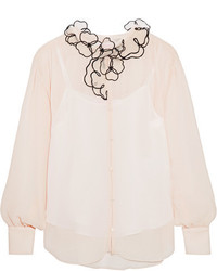 See by Chloe See By Chlo Organza Appliqud Crinkled Georgette Blouse White