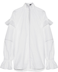 Ellery Shayne Ruffle Trimmed Embroidered Cotton Poplin Top White