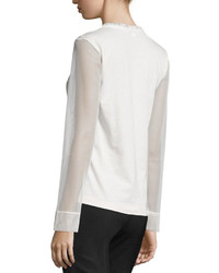 See by Chloe Sheer Sleeve V Neck Top Ivory